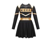 CNYUON Costumes de pom-pom child for enfants, uniforme, robe danse à manches longues avec fleurs la main, couvre-chef, chaussettes rayées for représentation sur scène avec Accessoires(Black,8)