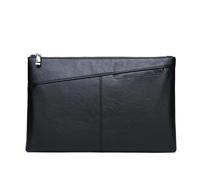 CNYUON Pochettes d'affaires en cuir PU, sac à main décontracté for hommes, étui for téléphone, pochettes noires(30cm x 19cm x 2cm)