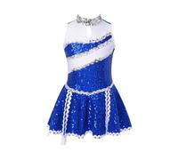 CNYUON Robe de justaucorps gymnastique ballet d'uniforme pom-pom child paillettes brillantes for filles for la compétition danse robe patinage artistique for enfants avec Accessoires(Blue,14)