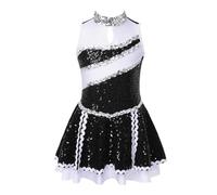 CNYUON Robe de justaucorps gymnastique ballet d'uniforme pom-pom child paillettes brillantes for filles for la compétition danse robe patinage artistique for enfants avec Accessoires(Black,12)