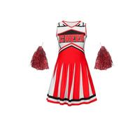 CNYUON Robe de pom-pom child mignonne for enfants, tenue spectacle à pompons, vêtements fête for filles, saison rentrée scolaire avec Accessoires(Red,110(4-5Y))