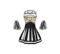 CNYUON Robe de pom-pom child mignonne for enfants, tenue spectacle à pompons, vêtements fête for filles, saison rentrée scolaire avec Accessoires(Black,160(13-14Y))