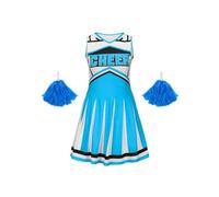 CNYUON Robe de pom-pom child mignonne for enfants, tenue spectacle à pompons, vêtements fête for filles, saison rentrée scolaire avec Accessoires(Sky Blue,120(5-6Y))