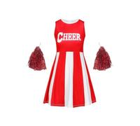 CNYUON Robe de pom-pom child mignonne for enfants, tenue sport à pompons, vêtements fête for filles, performance for la rentrée scolaire avec Accessoires(Red,120)