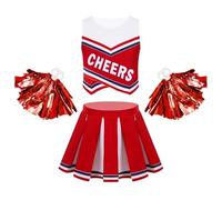 CNYUON Uniforme de pom-pom child for enfants, ensemble sans manches avec imprimé lettres et jupe plissée, costumes carnaval for avec Accessoires(Red A,10)