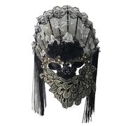 CNYUON Venise mystère noir gland ventilateur habiller masque mascarade de fête for femmes