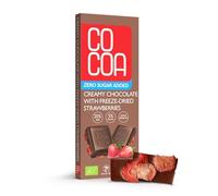 CO COA Chocolat Crémeux aux Fraises BIO 40g - Chocolat Sans Sucre et Bonbons Sans Sucre, Snack Faible en Glucides avec Prébiotique d'Inuline, 100% Végétalien, Sans Lactose ni Gluten