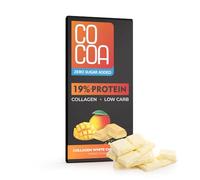 CO COA Chocolat Protéiné de Mangue Blanche avec Poudre de Collagène 65g - 0% de Sucre Ajouté, Sucré à l’Érythritol, 19% De Protéines, Keto, Poudre de Collagène, Barre Protéinée