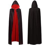 CO Costume d'Halloween Manteau Femmes Hommes Enfants Cape À Capuche Noir, 140cm - Déguisement Carnaval
