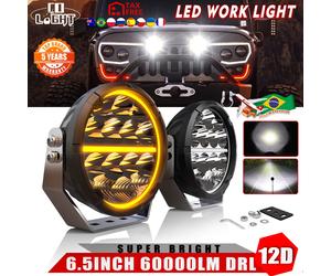 CO LIGHT-enquêter de conduite rond à LED pour camions et SUV, 6.5 pouces, super lumineux, feu de travail tout-terrain, pare-chocs auxiliaire DRL, pilier A 2PC 6.5inch no wire