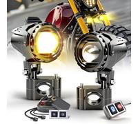 CO LIGHT Feux Antibrouillard Moto LED 70W 35000LM Feux Additionnels Moto 7 Modes Stroboscopiques IP68 pour Moto Quad SSV avec Faisceau de Câbles Plug and Play Supports 18 à 32 mm 2 Pièces Rond