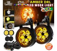 CO LIGHT Phares auxiliaires de moto 4 pouces, projecteurs à faisceau large et clignotants, pour usage tout-terrain, lumière ronde avec DRL ambre 12V 24V White Amber DRL