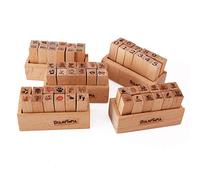Co-link 60pcs Cute Mini Wood Rubber Stamp Set DIY Diary Scrapbook Stamp Set Life Love Travel Week Number Patterns Wooden Rubber Stamps Set