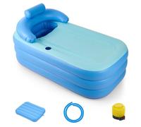 CO-Z Baignoire Gonflable Pliable Portable pour Adultes en PVC, 160x84cm Capacité 220kg, avec Couvercle Détachable Porte-Gobelet Pompe à Pied