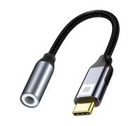 Co2 Adaptateur USB-C vers Mini Jack 3,5 mm AUX avec DAC HD 128 kHz, Meilleure qualité sonore, Aluminium Space Grey, câble Compatible avec iPhone, MacBook, iPad Pro, Galaxy (DAC).