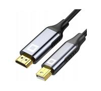 Co2 Câble Mini DisplayPort DP vers HDMI 2.0 4K/60Hz, 2K/240Hz, Full HD, Dynamic HDR DSC 3D HDCP 2.2 FEC, Plug & Play, 18 Gbps, Adaptateur unidirectionnel, Aluminium Space Gray (2m)