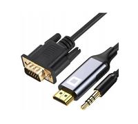 Co2 Câble VGA D-SUB vers HDMI 2K/60Hz avec mini jack audio, Full HD 1080p, Plug & Play, plaqué or, adaptateur unidirectionnel, convertisseur, compatible avec les moniteurs, projecteurs (1m)