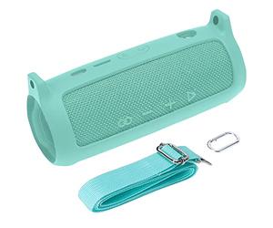 co2CREA Housse en Silicone Compatible Speaker Case pour JBL Flip 6 Enceinte Bluetooth Portable.Comprendre Mousqueton à Crochet +Bandoulière +Silicone(Haut-Parleur Non Inclus) (Teal)