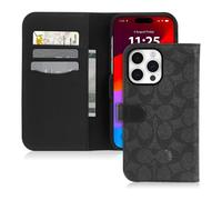 Coach Folio Signature C Case - Étui 2-en-1 avec rabat pour iPhone 15 Pro (Charcoal)