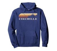 Coachella, CA Vintage Evergreen Sunset Années 80 Rétro Sweat à Capuche, Unisexe pour Adultes, Bleu Marine, M
