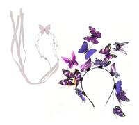 COACOM 1 Bandeau Papillon Et 1 Collier Papillon en Ruban De Perles, Costume De Style Fée, Bandeau De Carnaval, Élé Et Romantique, Adapté Aux Fêtes Et Aux Vêtements De Tous Les Jours (Violet).