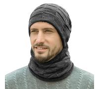 COACOM 1 bonnet d'hiver, bonnet et écharpe 2 en 1, bonnet pour homme, écharpe, bonnet tricoté chaud en hiver, bonnet en peluche épaissi, adapté pour la chaleur hivernale en plein air (noir),