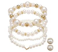 COACOM 1 Bracelet De Perles, 1 Paire De Boucles d'oreilles en Perles, Bijoux en Perles D'Imitation, Bijoux De Mariage, Boucles d'oreilles Simples Et Douces, Décorations De Tenues.