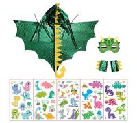 COACOM 1 Cape De Dinosaure, 1 Masque, 1 Couvercle À Double Manche Et 5 Autocollants De Tatouage Lumineux, Accessoires sur Le Thème des Dinosaures, Fournitures De Vinaigrette pour Enfants.
