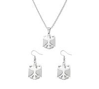 COACOM 1 Collier d'aigle Allemand, 1 Paire De Boucles d'oreilles Allemandes, Collier Pendentif Aigle Fédéral, Bijoux Patriote, Décoration De Fête De L'Indépendance, Argent.