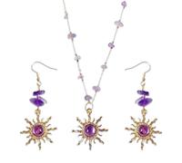 COACOM 1 Collier Pendentif Soleil en Cristal Et 1 Paire De Boucles d'oreilles, Éclat Doré Accrocheur, Détails Tridimensionnels Exquis, Adaptés Au Jeu De Rôle Et Au Bal.