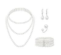 COACOM 1 Ensemble De Combinaison De Bijoux en Perles D'Imitation, De Longues Boucles d'oreilles en Perles, Embellissement De Style Fête Et Mariage.