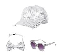 COACOM 1 Morceau De Casquette De Baseball À Paillettes, 1 Morceau De Lunettes De Soleil, 1 Morceau De Nœud Papillon, Costume De Vêtements Brillant, Personnalité Et Mode, Décoration De Fête Disco.