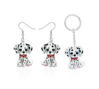 COACOM 1 Paire De Boucles d'oreilles Dalmates, 1 Pendentif Dalmatien, Boucles d'oreilles en Acrylique pour Animaux De Compagnie, Porte-Clés Créatif, Cadeau pour Les Amoureux des Animaux.