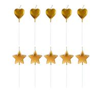 COACOM 10 Morceaux De Bougies Dorées, Cœurs Étoiles, Plugin De Gâteaux Créatifs, Polyvalence Polyvalente, Décoration Romantique De La Saint-Valentin.