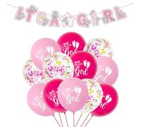 COACOM 12 Pièces Baby Party Balloons Et 1 Pièce Baby Party Pull Flag, Gender Revey Party Decorations, Girls Party Supplies.