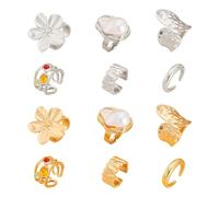 COACOM 2 Ensembles De Bagues pour Femmes Décorées D'Éléments Floraux, De Tempérament Rétro, D'Empilage Et De Combinaison Flexibles, Adaptées Aux Vêtements D'Été, Aux Vêtements De Fête, Or.