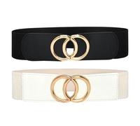 COACOM 2 Morceaux De Ceinture Circulaire, Ceinture Élastique Pour Femmes, Ceintures De Vêtements, Ceintures De Cravate, Ceintures Féminines (Noir, Blanc).