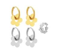 COACOM 2 Paires De Boucles d'oreilles en Acier Inoxydable Et 1 Bague, Le Motif Floral n'est Pas Facile À Décolorer, À Draper Et À Porter, Léger Et Stable, Accessoires De Mode, Style De Fête.