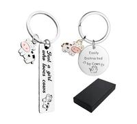 COACOM 2 Pendentifs De Pendentif De Vache, 2 Coffrets Cadeaux, Porte-Clés De Voiture en Acier Inoxydable, Ornements De Sac Mignons, Cadeaux pour Amis.
