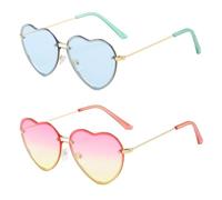 COACOM 2 Pièces De Lunettes De Soleil En Forme De Cœur, Lunettes De Soleil Rétro, Verres À Cadre En Métal, Verres De Personnalité Élés, Verres De Fête.