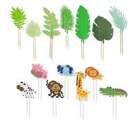 COACOM 28 Pièces Plugin À Gâteau, Animal De Feuille Tropicale De La Jungle, Dessin Animé Mignon, Réutilisable, Décoration De Fête d'anniversaire Créative pour Enfants.
