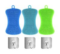 COACOM 3 Pièces Brosse À Lave-Vaisselle Double Face, 3 Pièces Crochets Auto-Adhésifs, Outil De Nettoyage De Cuisine Multifonction Doux Et Durable, Réutilisable.