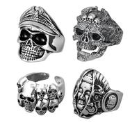COACOM 4 Bagues Tête De Mort en Argent, Bague Ouverte De Style Rétro, Bijoux Tendance De Style Hip Hop, Adaptés À Un Usage Quotidien par Les Hommes Et Les Femmes Branchés.