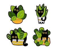 COACOM 4 Morceaux De Chat Noir avec Broche À Base De Plantes, Broche De Dessin Animé Douce, Broche Drôle pour Enfants, Accessoires pour Emballage Arrière, Accessoires De Vêtements.