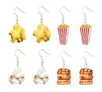COACOM 4 Paires De Boucles d'oreilles Burger Pop-Corn, Boucles d'oreilles Amusantes, Décoration De Fête De Rue pour La Nourriture, Bijoux Mignons Et Amusants.