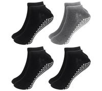 COACOM 4 paires de chaussettes à pois au milieu du mollet, chaussettes de yoga, chaussettes de sol, chaussettes de sol avec poignée antidérapante, convient pour le ballet, le pilates et la famille,