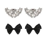 COACOM 4 Pièces De Chaussures À Talons Hauts Décorées De Boucles En Cristal, Boucles De Chaussures À Nœud Noir, Classiques Brillantes Amovibles, Adaptées Aux Mariages, Danses, Fêtes D'Anniversaire.