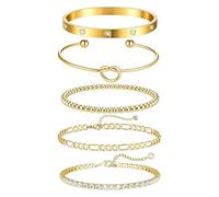 COACOM 5 Bracelets, Bracelets en Or Et Diamants, Empilables À Porter, Design Réglable, Cadeaux d'anniversaire De Mariage, Cadeaux pour Adultes pour Filles.