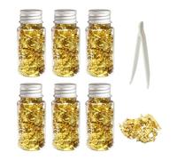 COACOM 6 bouteilles de feuille d'or avec 1 pince à épiler, feuille d'or, feuille d'or, film de luxe, adapté pour la décoration de nail art, la dorure, l'artisanat.