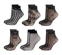 COACOM 6 Paires de Chaussettes en Maille Noire, Sexy en Dentelle, 6 Types, Fines et Tendance pour Femme, Noir